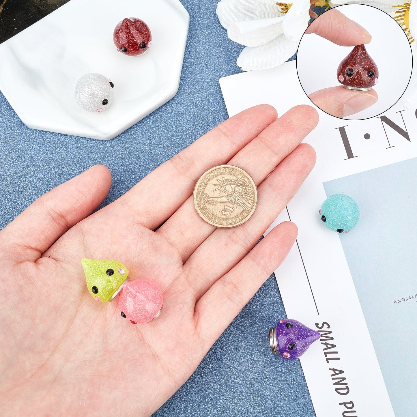 Craspire Plastic Locator, with Magnetic Buckle, Teardrop with Eye, Platinum, Mixed Color, 17x21mm, Box size: 35x36.5x19mm, 6 colors, 1set/color, 6sets/bag