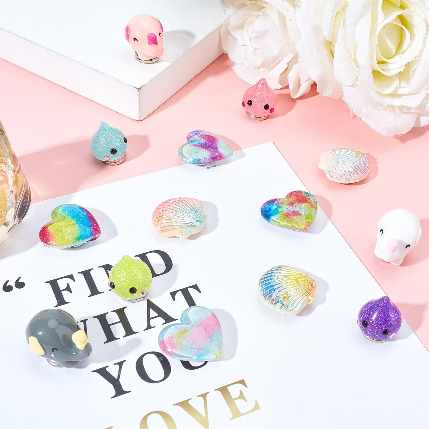 Craspire Plastic Locator, with Magnetic Buckle, Teardrop with Eye, Platinum, Mixed Color, 17x21mm, Box size: 35x36.5x19mm, 6 colors, 1set/color, 6sets/bag