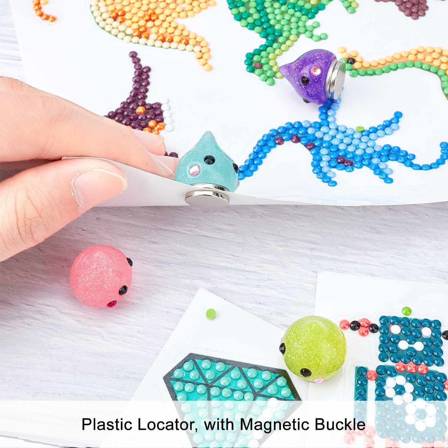 Craspire Plastic Locator, with Magnetic Buckle, Teardrop with Eye, Platinum, Mixed Color, 17x21mm, Box size: 35x36.5x19mm, 6 colors, 1set/color, 6sets/bag