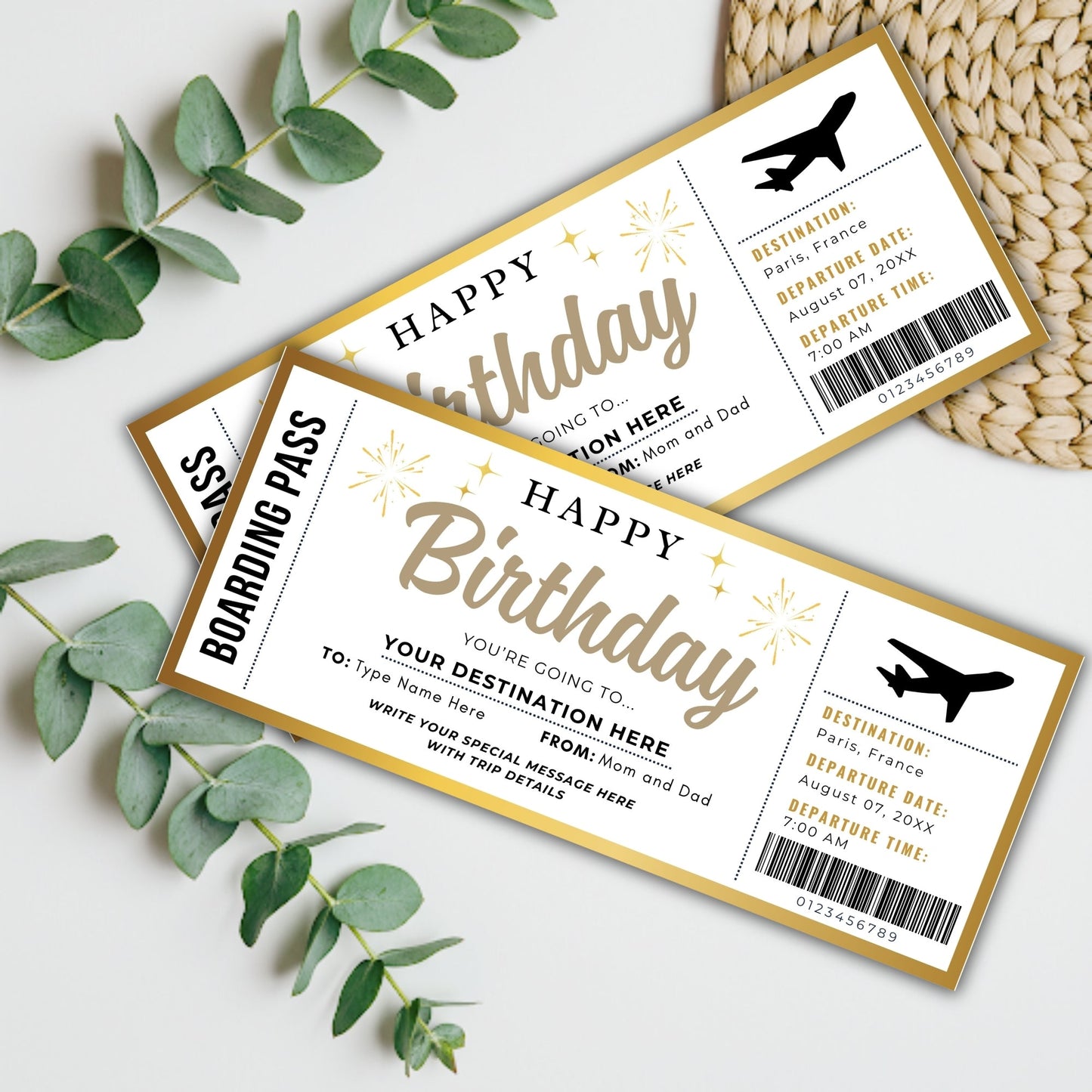 DIY Surprise Birthday Trip Boarding Pass Style Ticket | Travel Reveal Gift Template