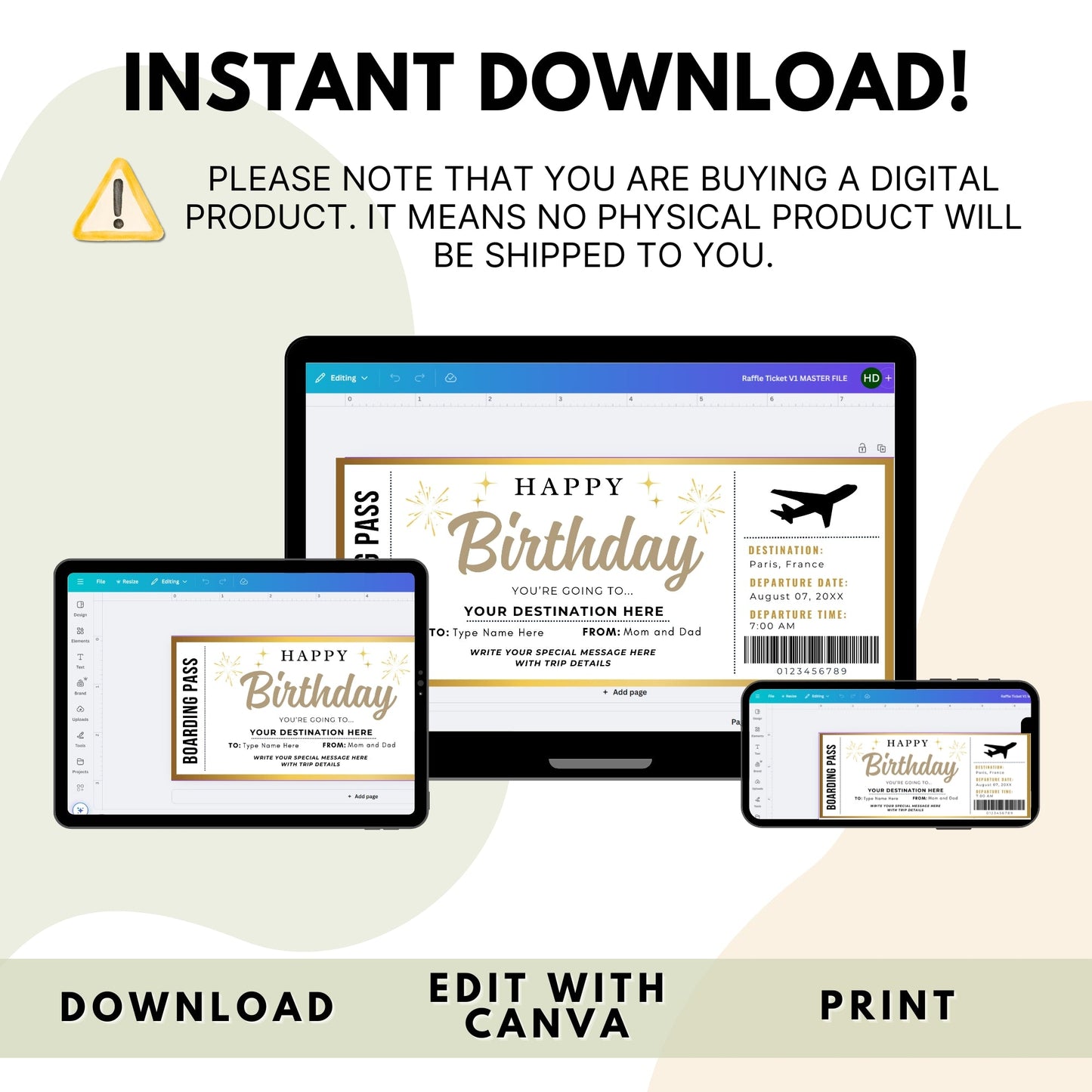 DIY Surprise Birthday Trip Boarding Pass Style Ticket | Travel Reveal Gift Template
