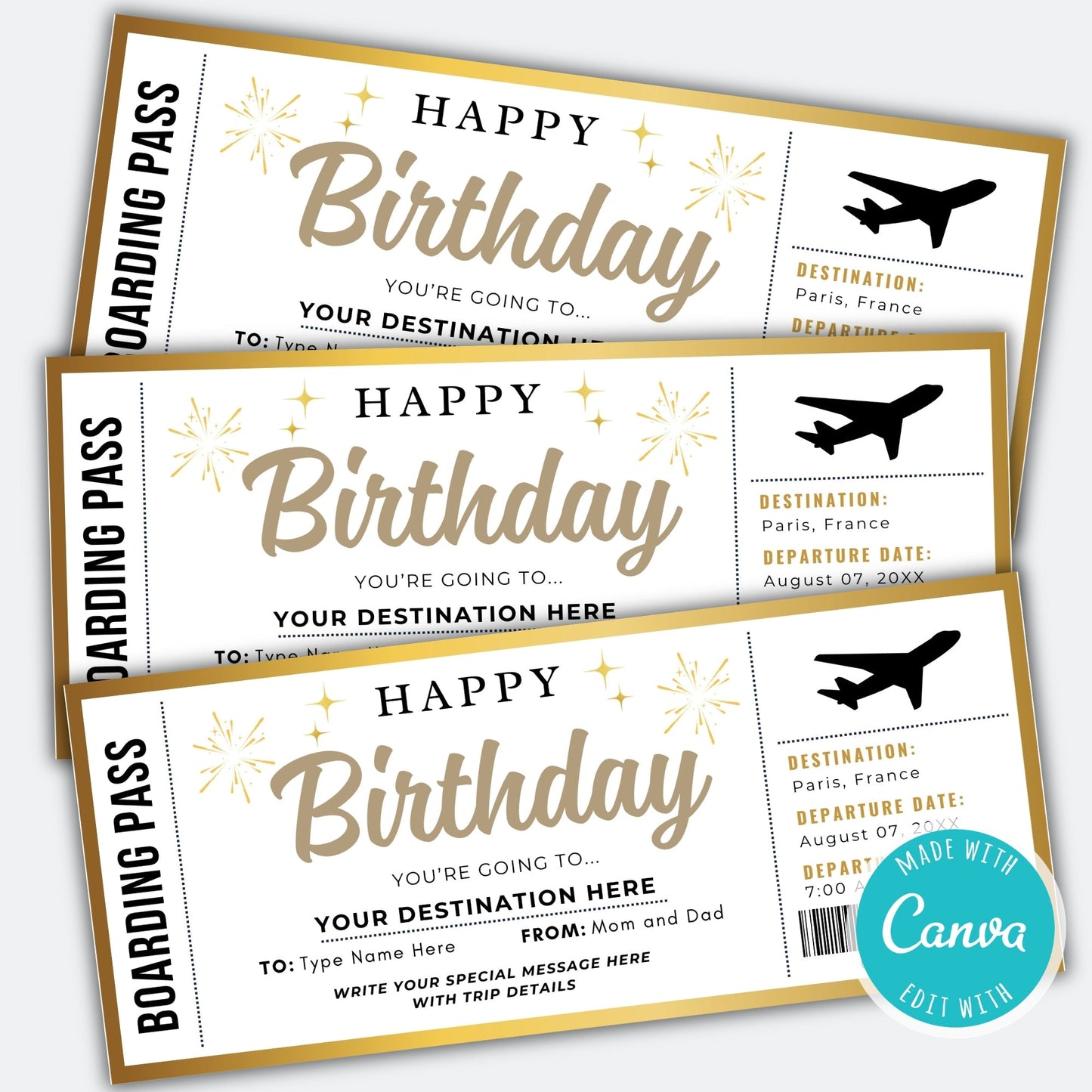 DIY Surprise Birthday Trip Boarding Pass Style Ticket | Travel Reveal Gift Template