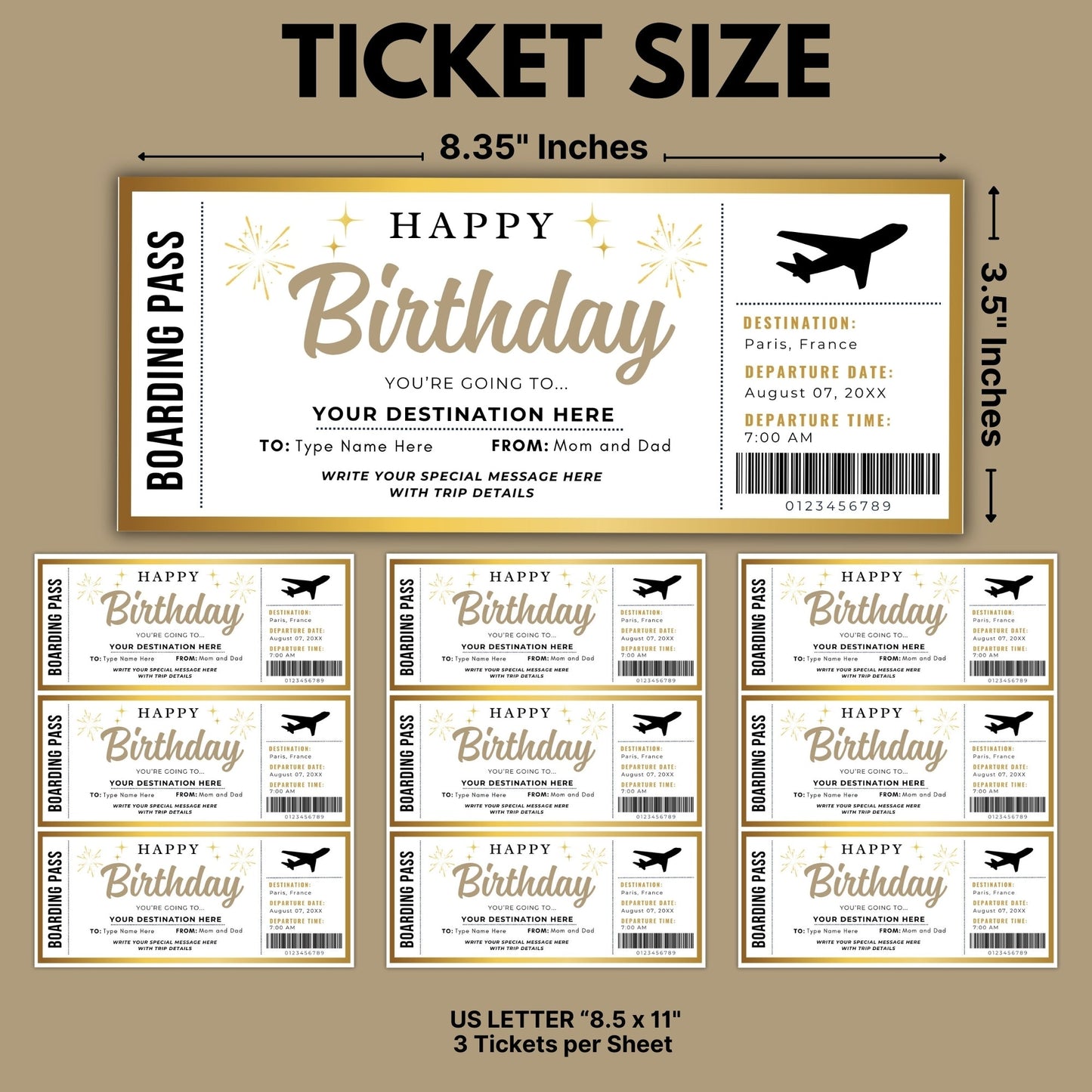 DIY Surprise Birthday Trip Boarding Pass Style Ticket | Travel Reveal Gift Template