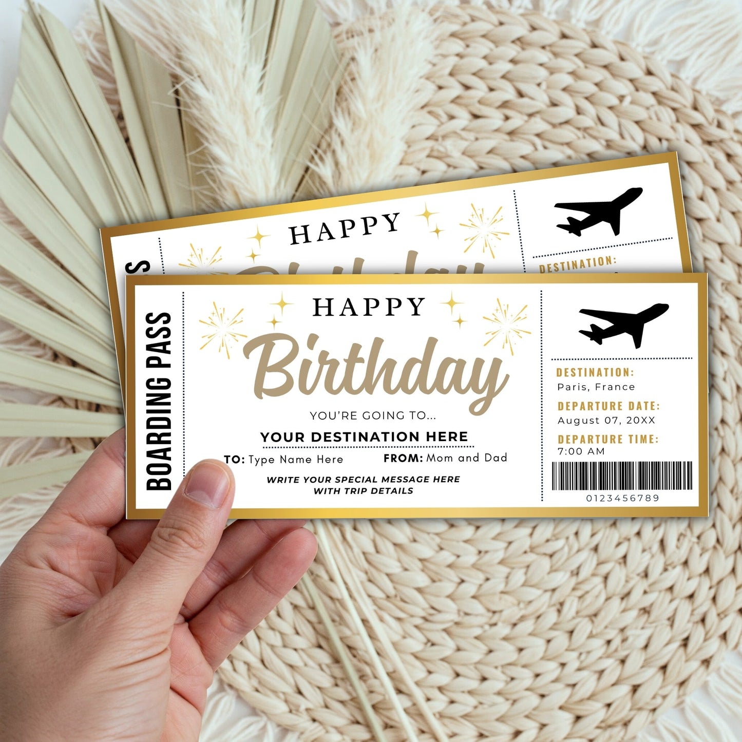 DIY Surprise Birthday Trip Boarding Pass Style Ticket | Travel Reveal Gift Template