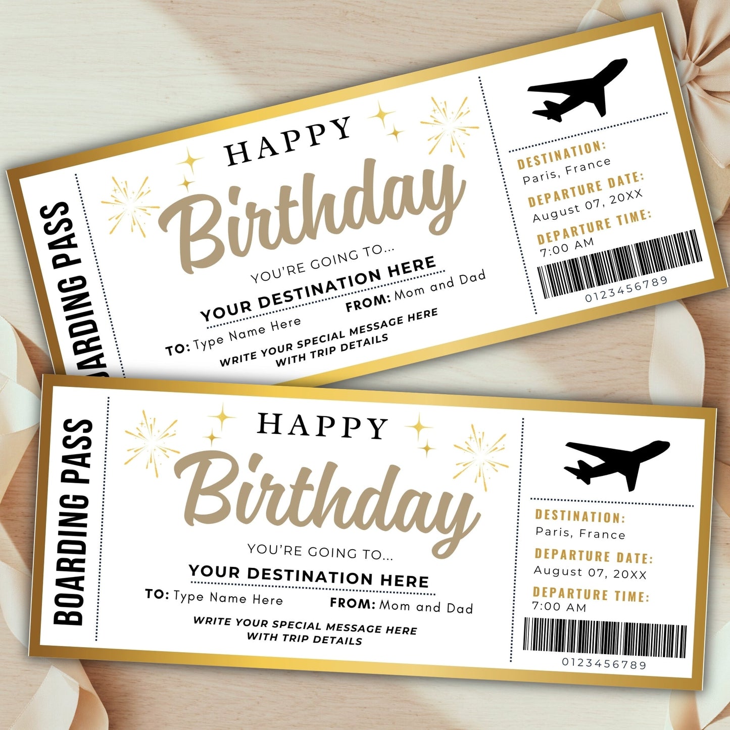 DIY Surprise Birthday Trip Boarding Pass Style Ticket | Travel Reveal Gift Template