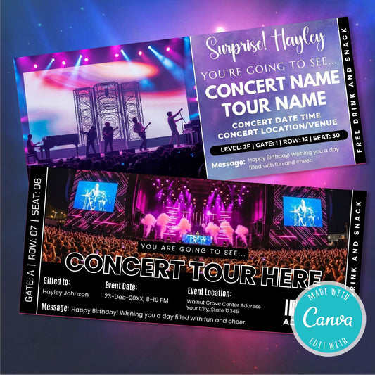 DIY Live Concert Ticket Template | Surprise Music Concert Ticket Gift Idea