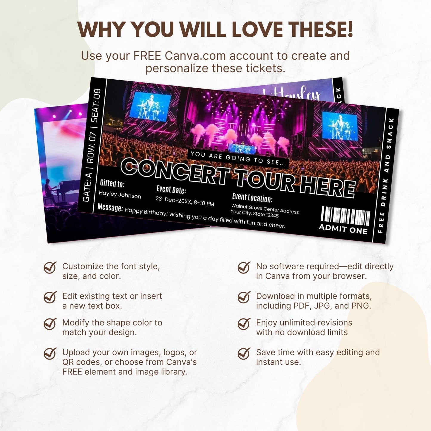 DIY Live Concert Ticket Template | Surprise Music Concert Ticket Gift Idea