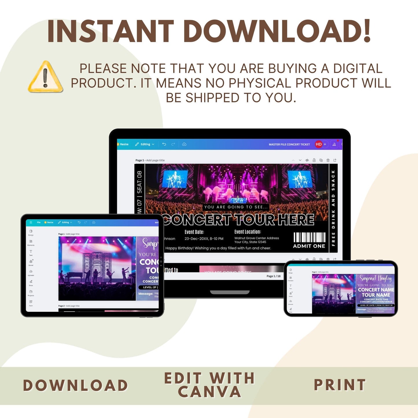 DIY Live Concert Ticket Template | Surprise Music Concert Ticket Gift Idea
