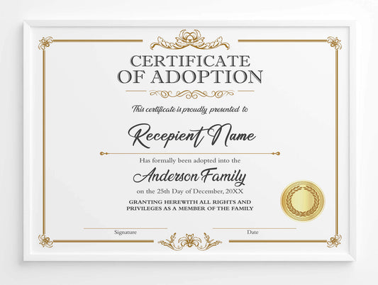 DIY Customizable Adoption Certificate for Child Template