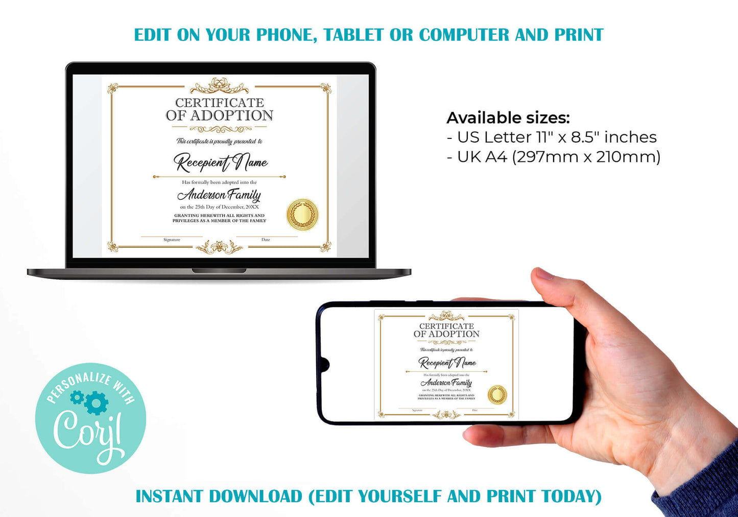 DIY Customizable Adoption Certificate for Child Template