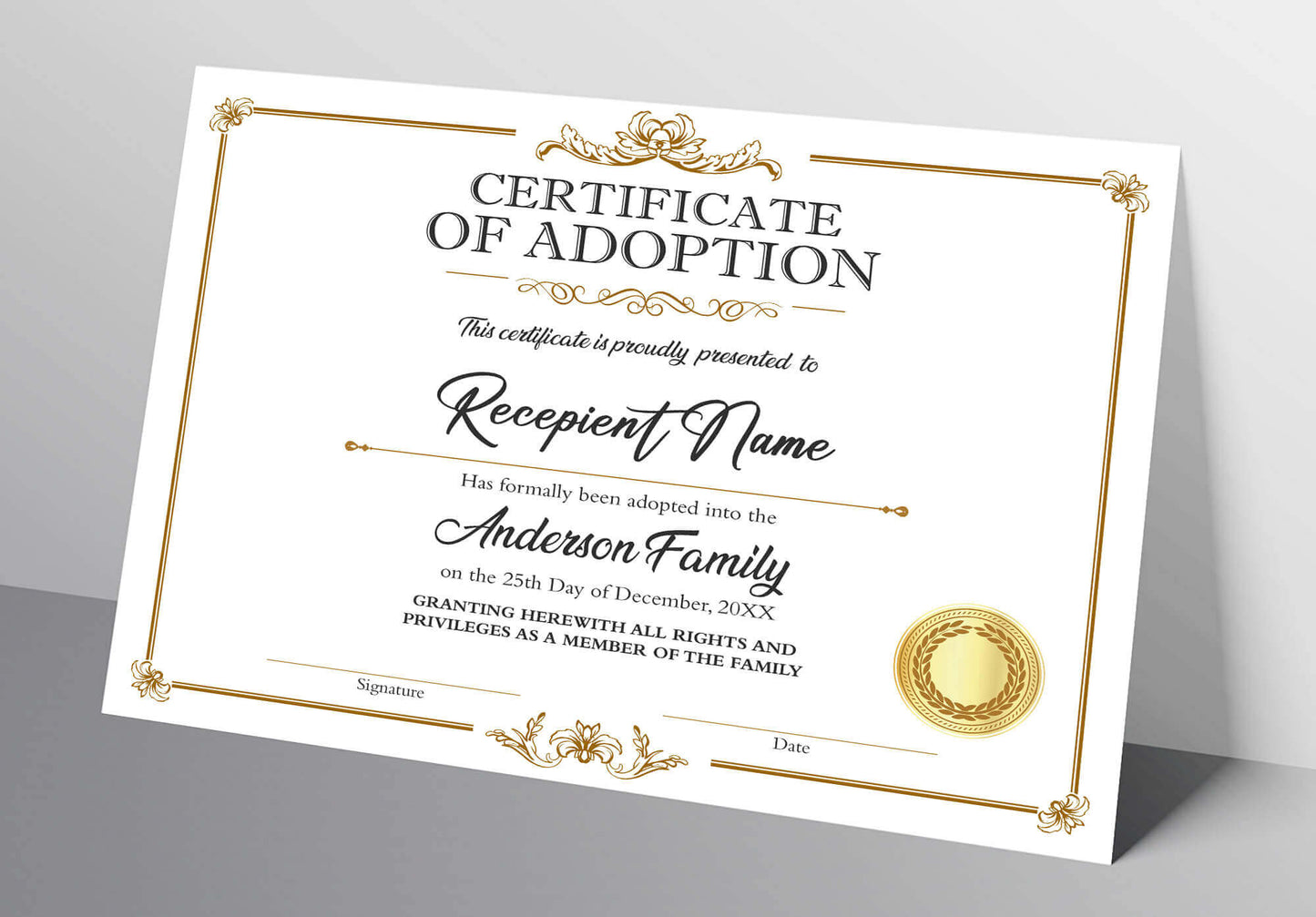 DIY Customizable Adoption Certificate for Child Template