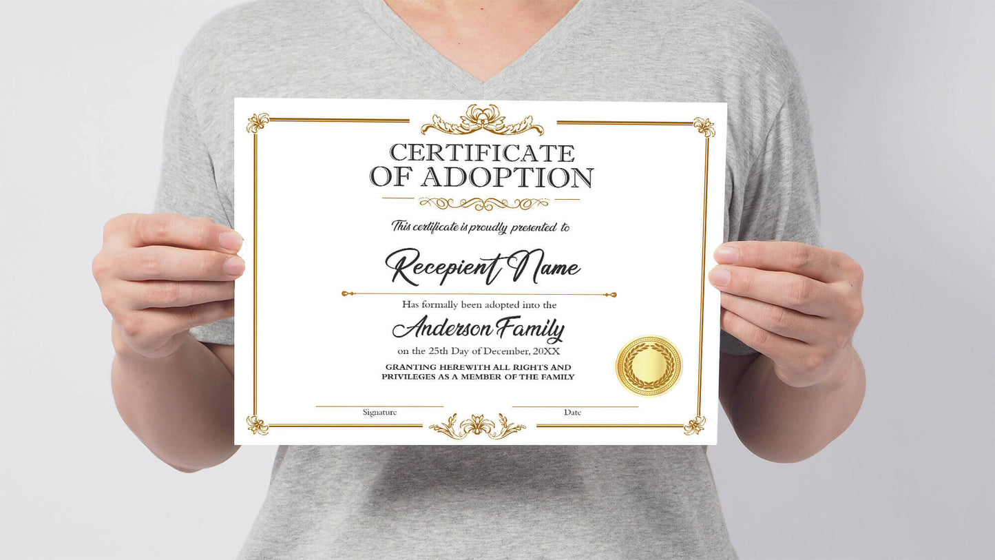 DIY Customizable Adoption Certificate for Child Template