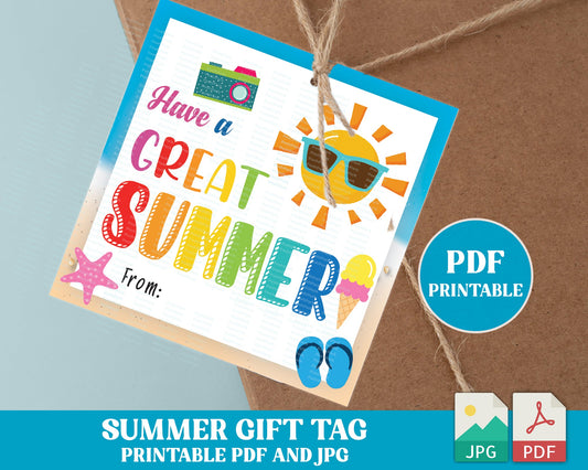 PDF Colorful Summer Gift Tag, PDF Have A Great Summer Tag, End of School Teacher Gift Tag