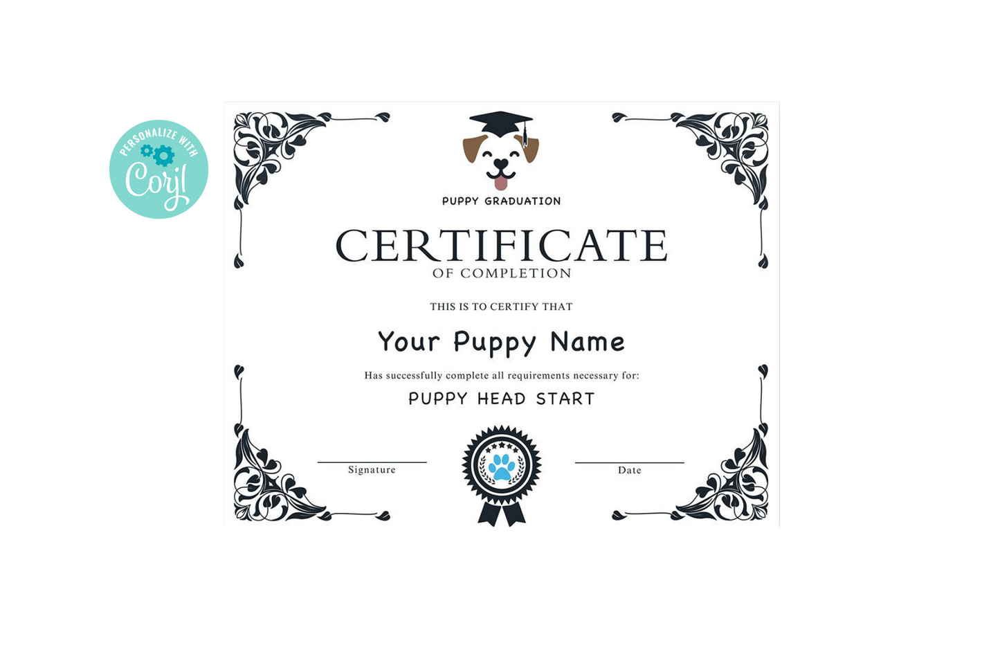 EDITABLE Puppy Dog Graduation Certificate Template, Downloadable Dog Award Certificate, Dog Training Certificate