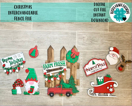 Christmas Interchangeable Fence Bundle File SVG, Gnome Santa Holiday, Glowforge, LuckyHeartDesignsCo
