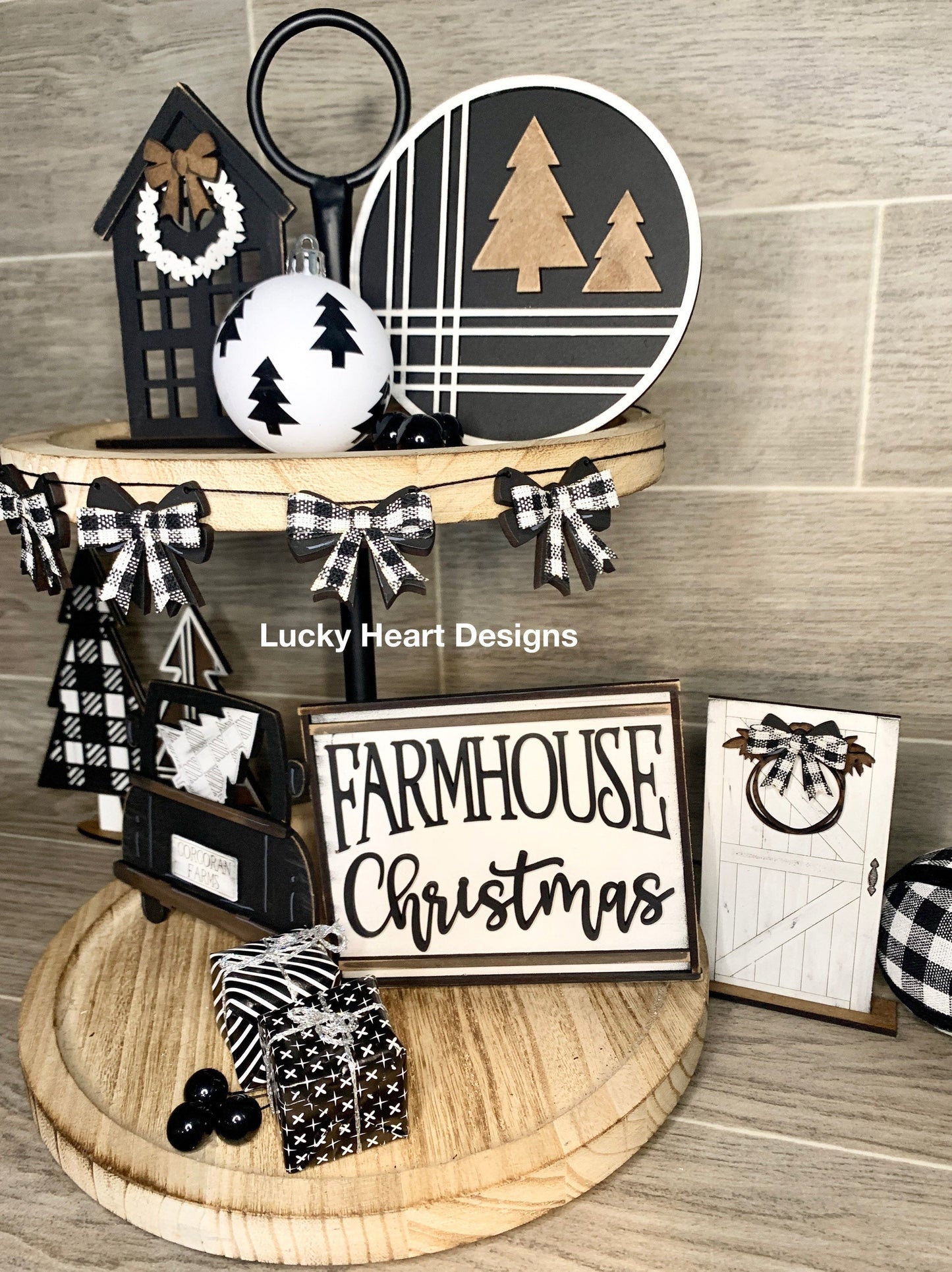 Farmhouse Christmas Tiered Tray File SVG, Holiday Truck Tier Tray Glowforge, LuckyHeartDesignsCo