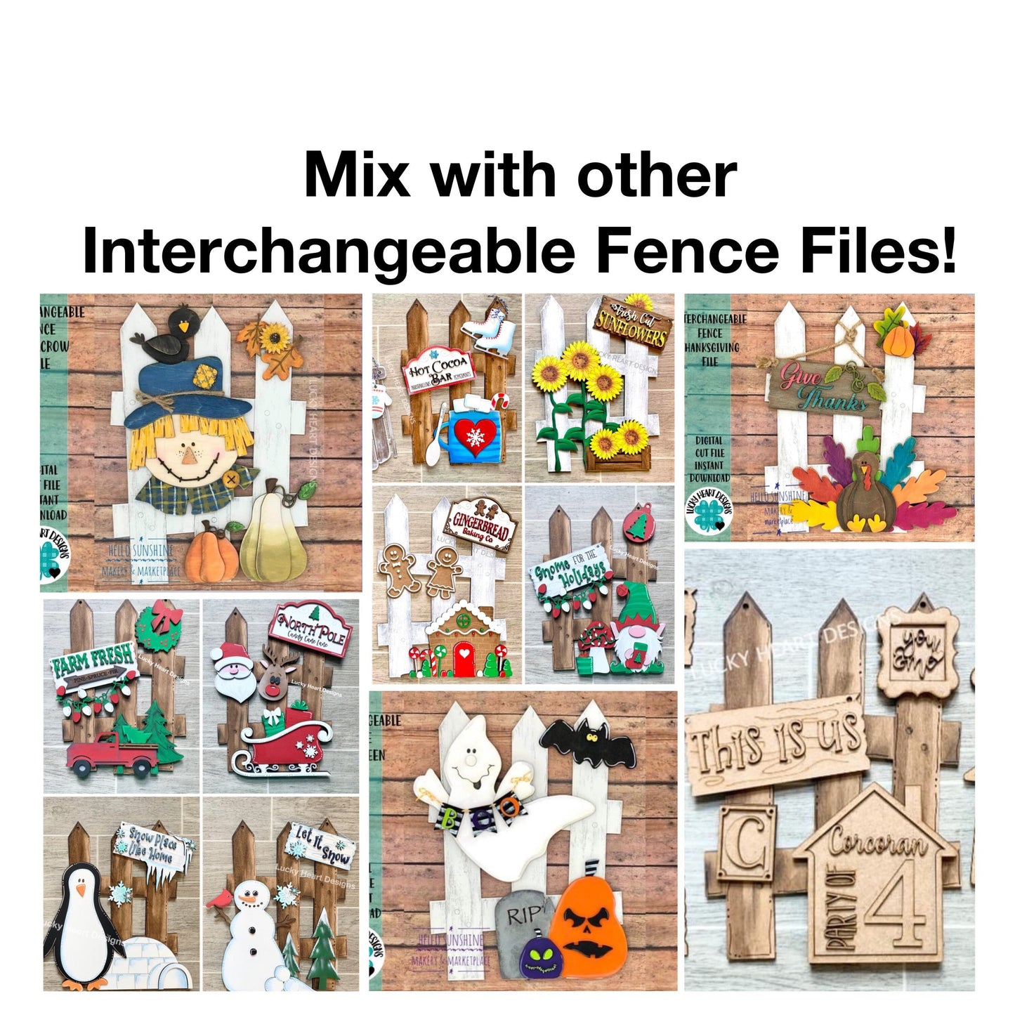 Christmas Interchangeable Fence Bundle File SVG, Gnome Santa Holiday, Glowforge, LuckyHeartDesignsCo