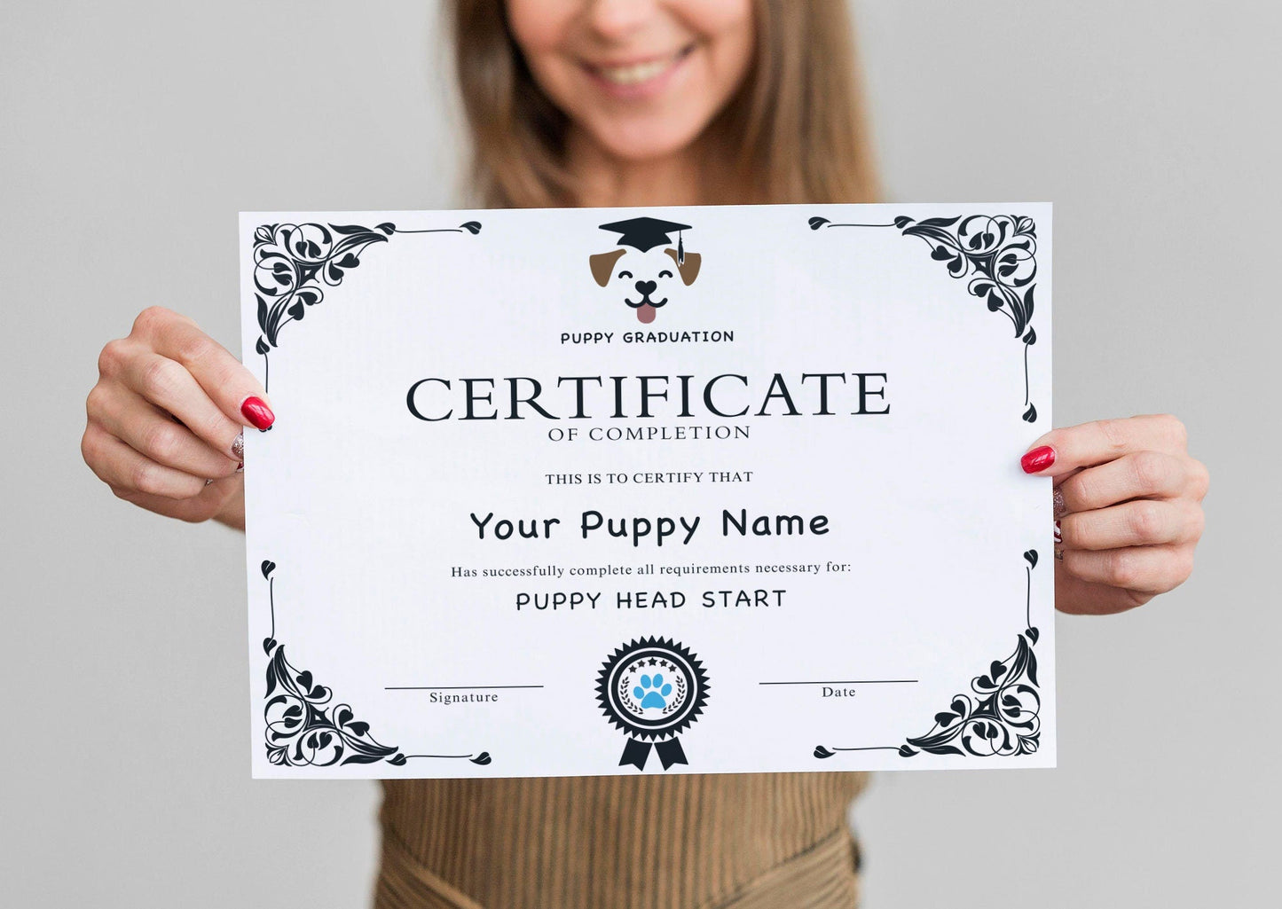 EDITABLE Puppy Dog Graduation Certificate Template, Downloadable Dog Award Certificate, Dog Training Certificate