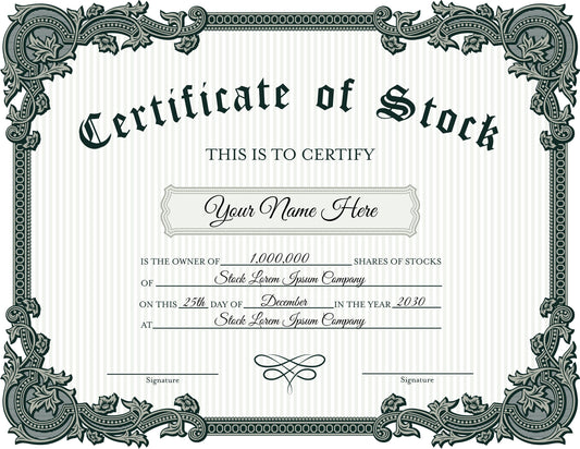 EDITABLE Certificate of Stock Template, Printable Green & White Stock Certificate Template, Vintage Style Stock Certificate DIY Template