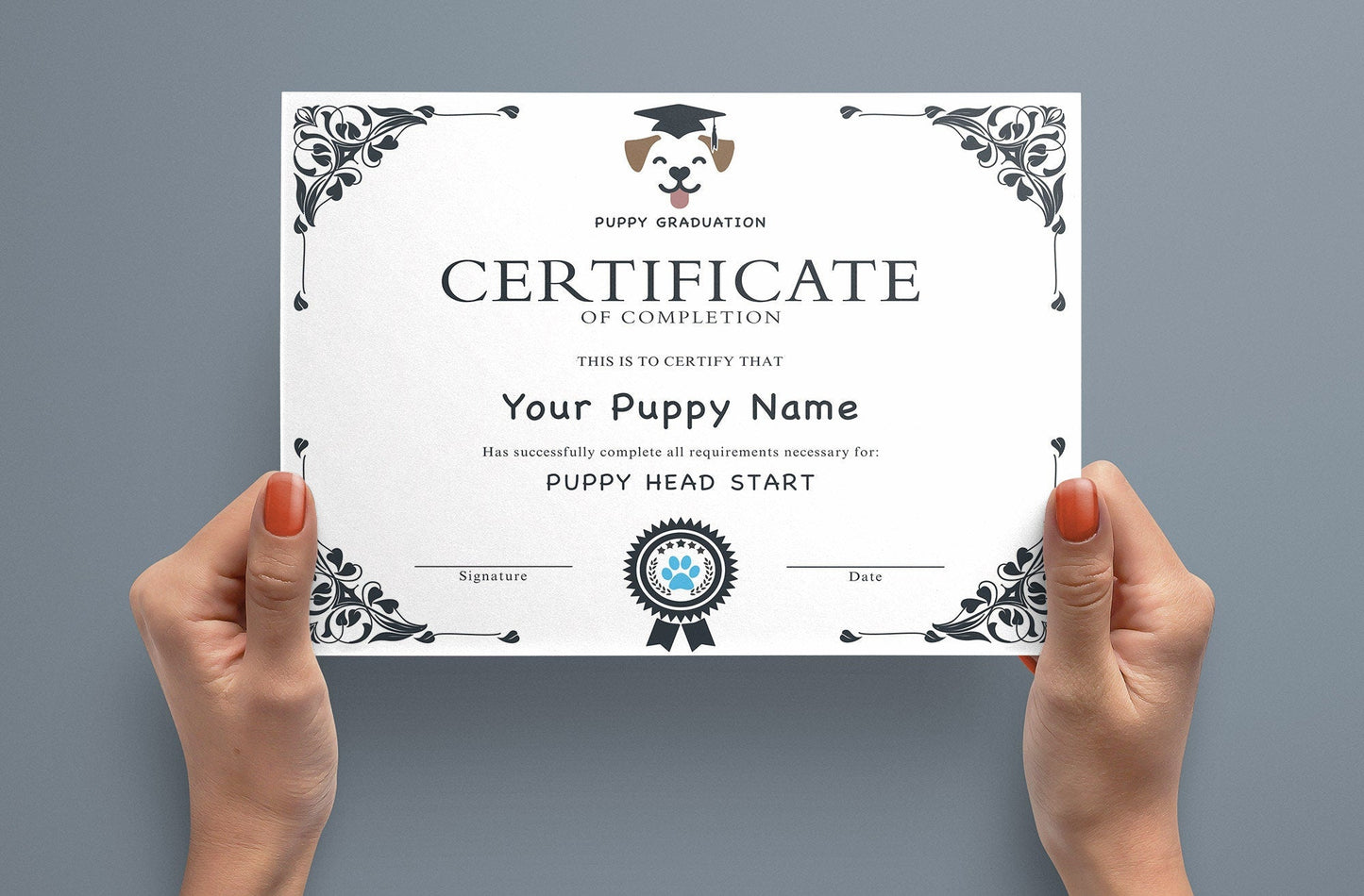 EDITABLE Puppy Dog Graduation Certificate Template, Downloadable Dog Award Certificate, Dog Training Certificate