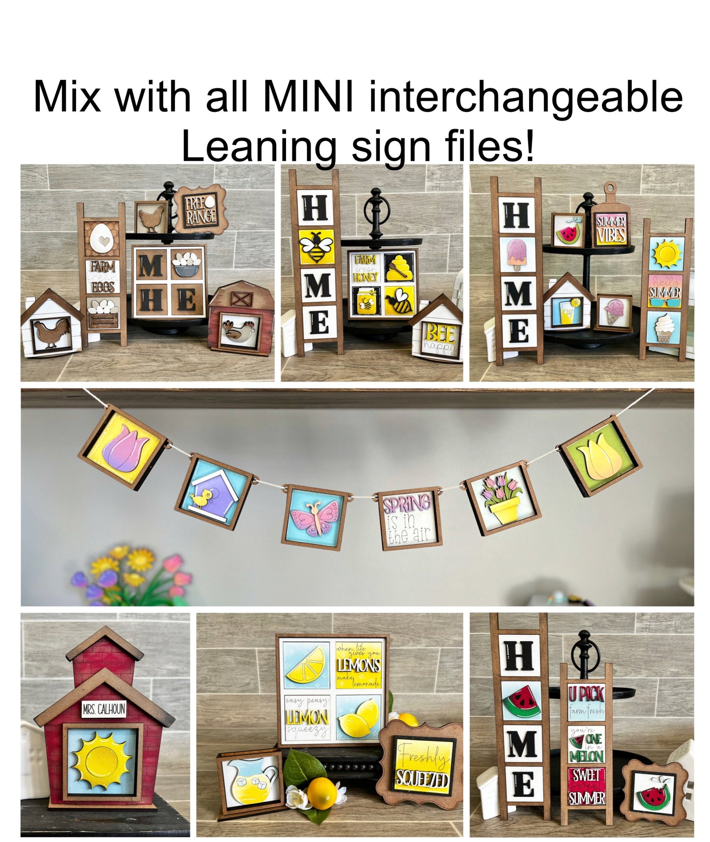 MINI Santa Christmas Interchangeable Leaning Sign File SVG, Rudolph, Mrs. Claus Tiered Tray Glowforge, LuckyHeartDesignsCo