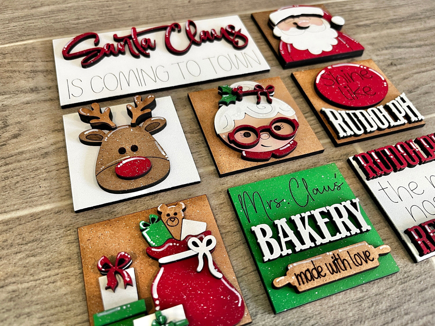 MINI Santa Christmas Interchangeable Leaning Sign File SVG, Rudolph, Mrs. Claus Tiered Tray Glowforge, LuckyHeartDesignsCo