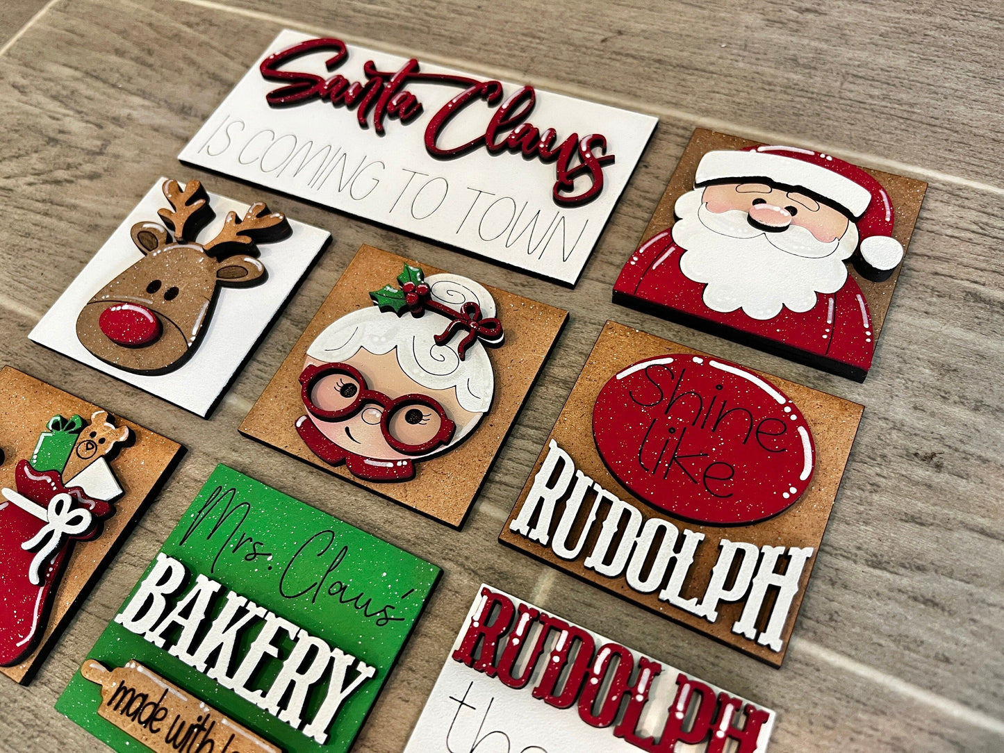 MINI Santa Christmas Interchangeable Leaning Sign File SVG, Rudolph, Mrs. Claus Tiered Tray Glowforge, LuckyHeartDesignsCo