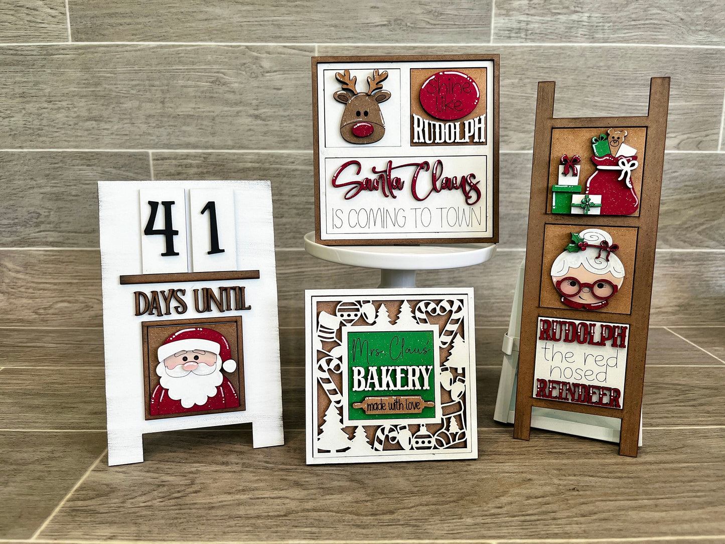 MINI Santa Christmas Interchangeable Leaning Sign File SVG, Rudolph, Mrs. Claus Tiered Tray Glowforge, LuckyHeartDesignsCo