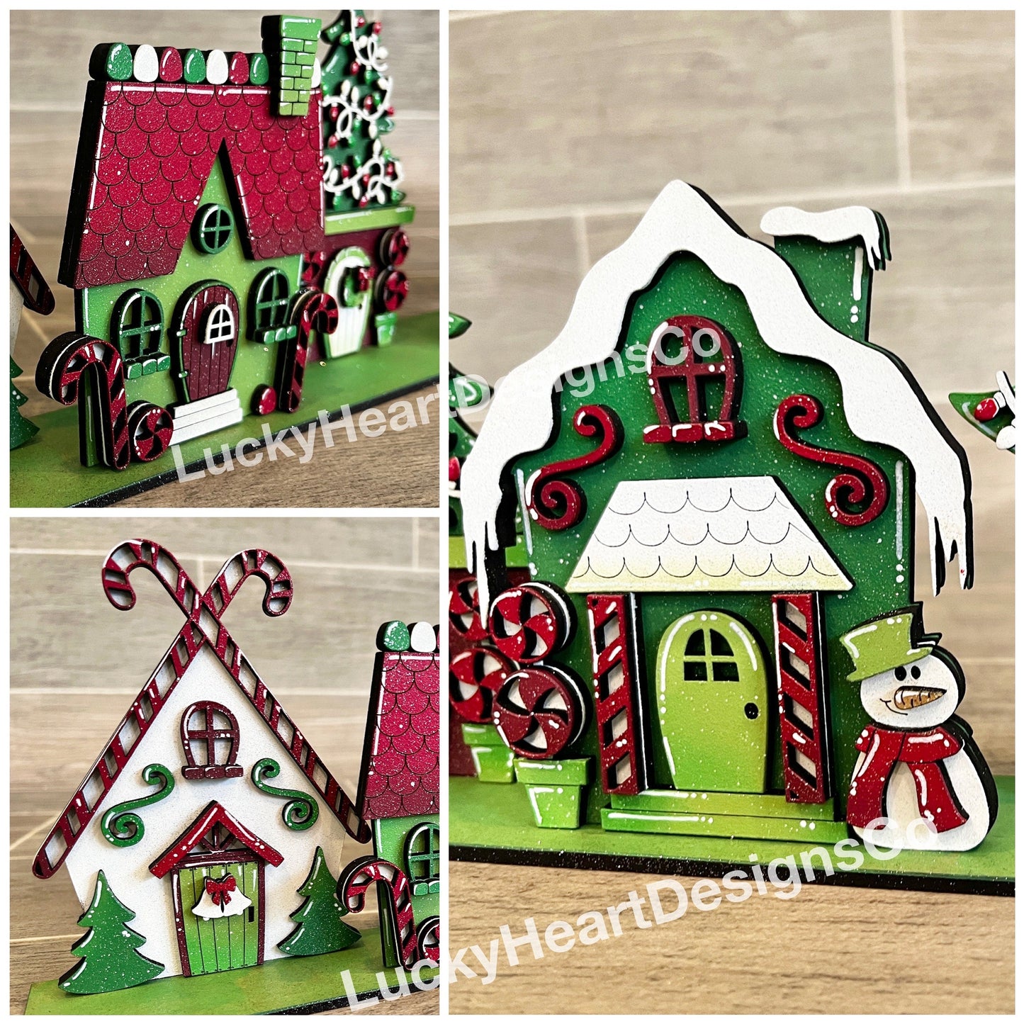 Whimsical Christmas Standing Houses File SVG, Glowforge, Santa's Village, LuckyHeartDesignsCO
