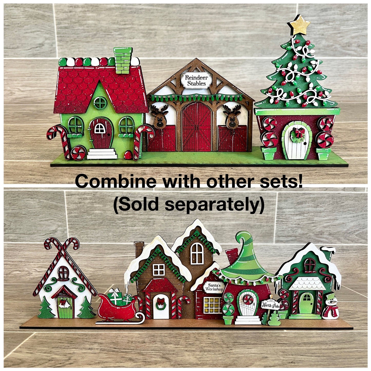 Whimsical Christmas Standing Houses File SVG, Glowforge, Santa's Village, LuckyHeartDesignsCO