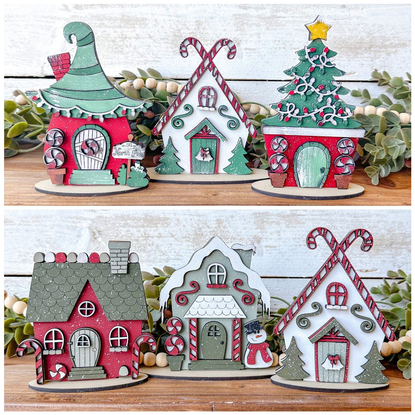 Whimsical Christmas Standing Houses File SVG, Glowforge, Santa's Village, LuckyHeartDesignsCO
