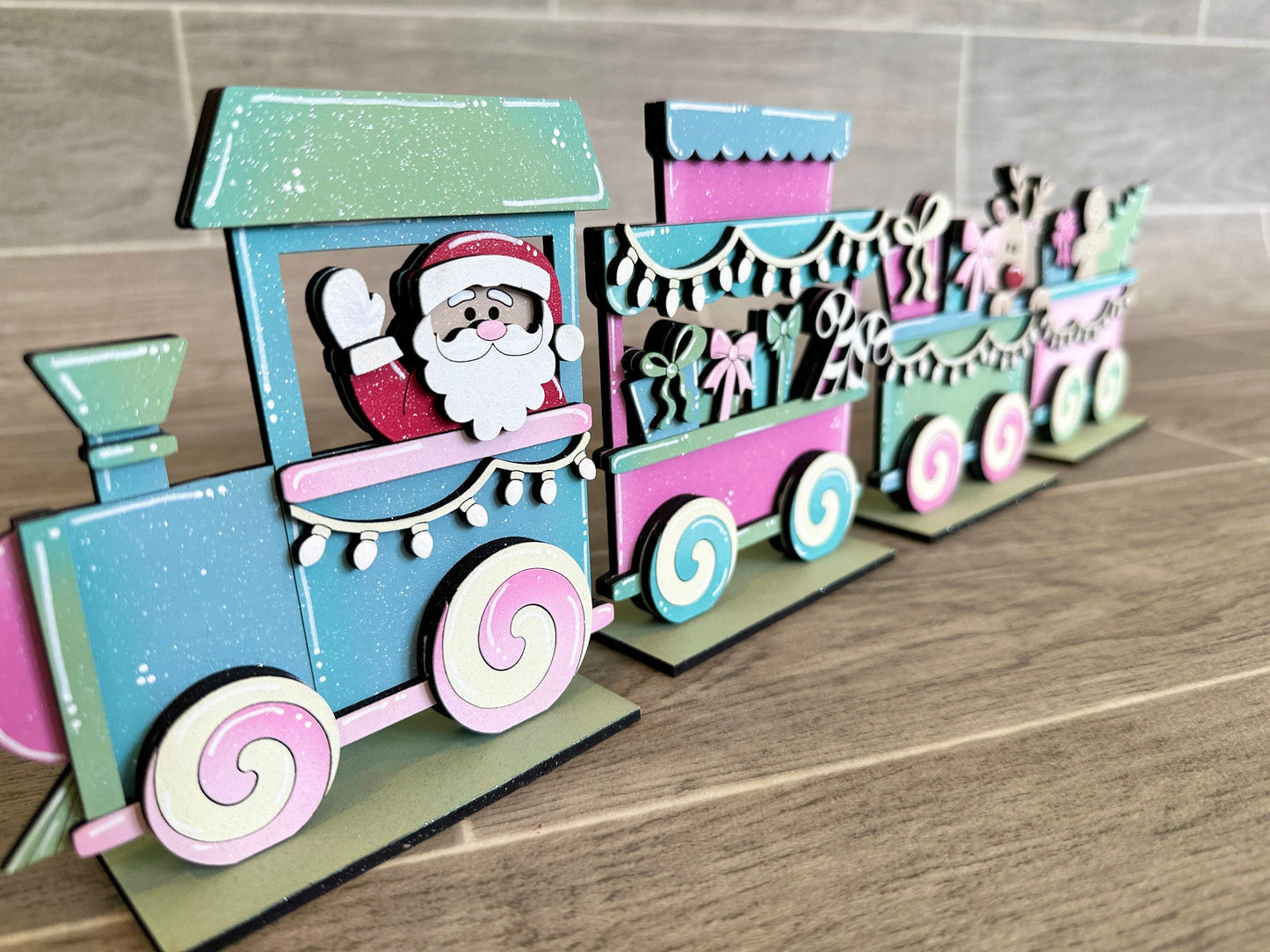 Christmas Standing Train File SVG, Santa, Rudolph, Gingerbread, Glowforge, LuckyHeartDesignsCo