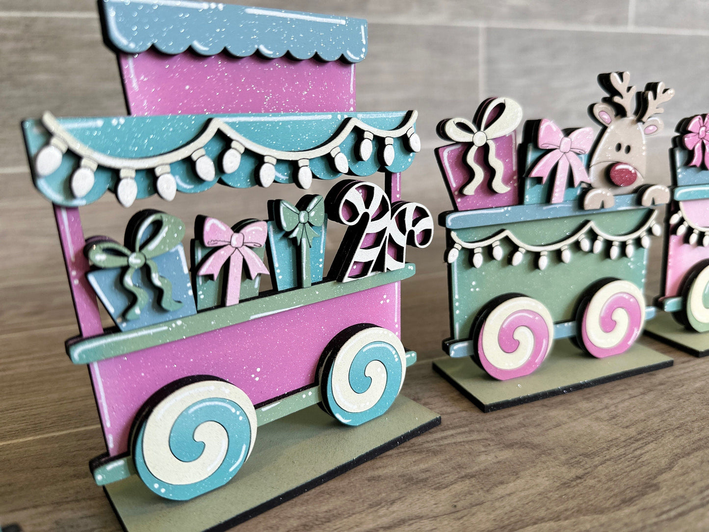 Christmas Standing Train File SVG, Santa, Rudolph, Gingerbread, Glowforge, LuckyHeartDesignsCo