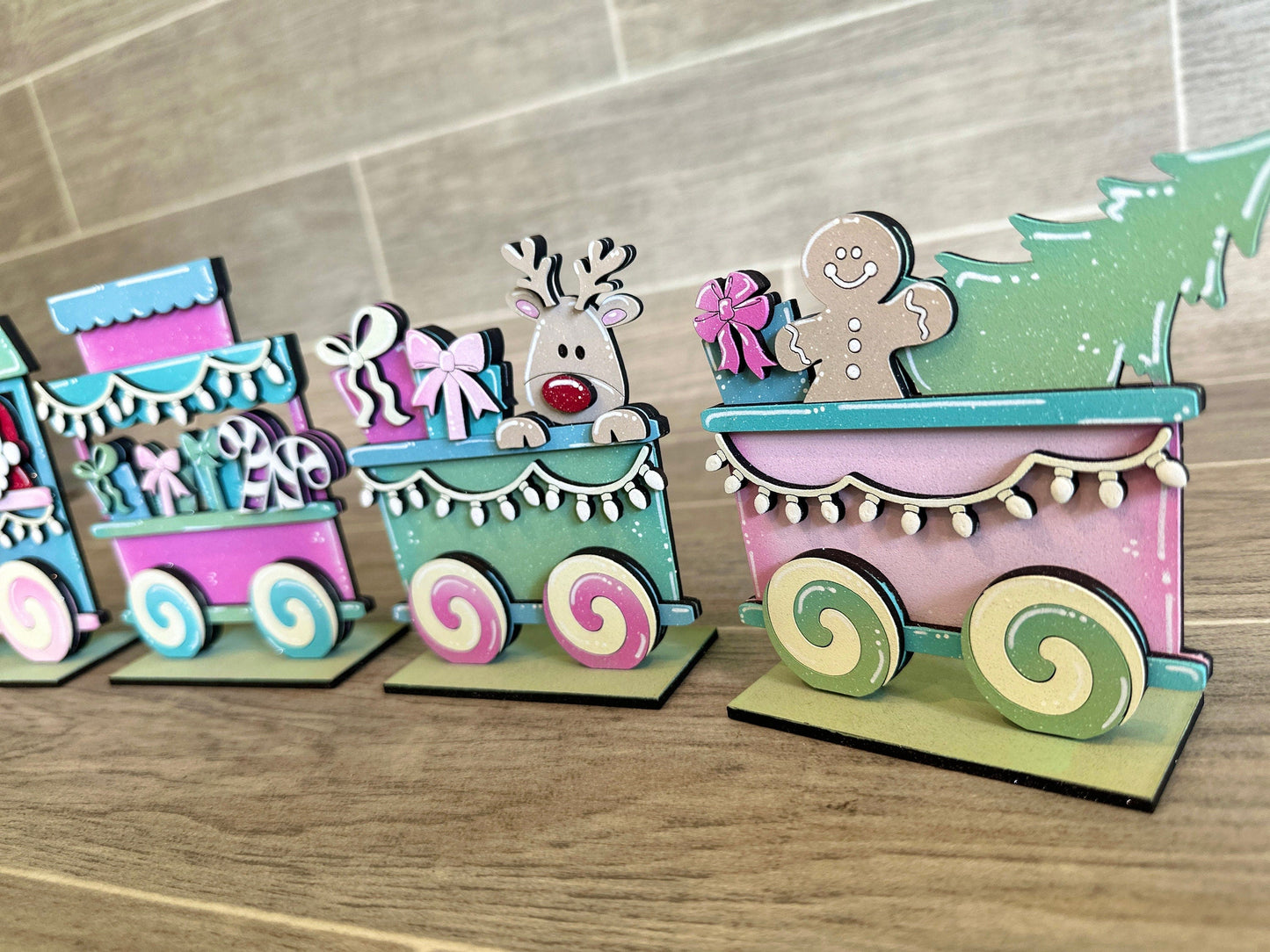 Christmas Standing Train File SVG, Santa, Rudolph, Gingerbread, Glowforge, LuckyHeartDesignsCo